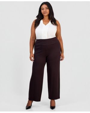 Anne Klein Essentials Plus Size Serenity High-rise Wide-leg Pull-on Trouser - Black