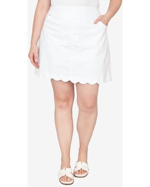Ruby Rd. Plus Size Scallop Hem Stretch Denim Skirt - White