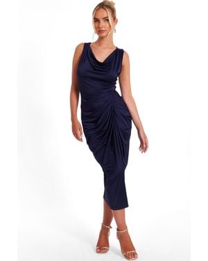Quiz Disco Cowl Hardware Detail Back Ruched Midi Dress - Blue