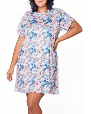 iCollection Danielle Plus Size Ultra Soft Floral Short Sleeve Lounge Dress - Blue