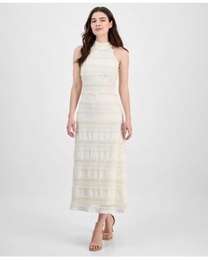 Anne Klein Lace Knit Mock Neck Halter Dress - White