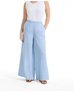 Lands' End Plus Size Linen High Rise Palazzo Pants - Blue