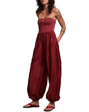 Mint Velvet Bandeau Balloon Pull-on Jumpsuit - Red