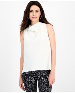 INC International Concepts Petite Draped-neck Sleeveless Top - White
