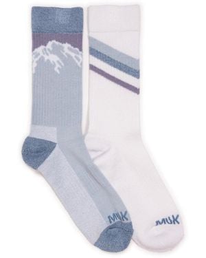 Muk Luks 2 Pair Pack Compression Crew Bamboo Socks - White