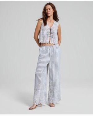 And Now This Now This Striped Eyelet Wide Leg Pants Macys Exclusive - Blue