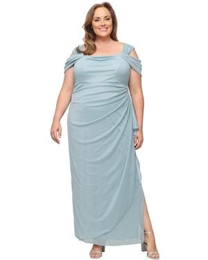 Alex Evenings Plus Size Draped Cold-shoulder Dress - Blue