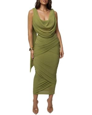 JLUXLABEL Divine Drape Cowl Neck Draped Top And Skirt Set - Green