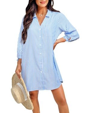 CUPSHE Sailor's Cut Striped Cover-up Mini Beach Dress - Blue