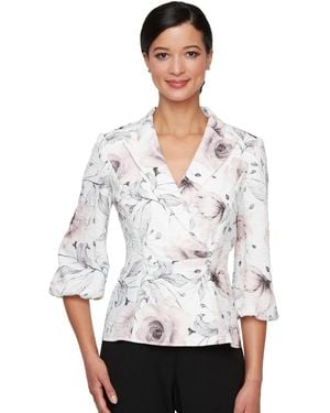 Alex Evenings Printed Knit Side Closure V-neck Top - White