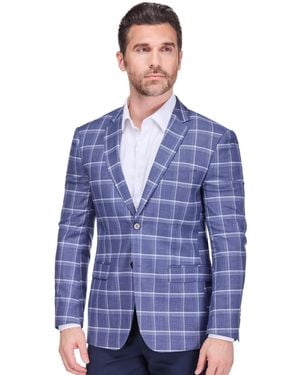 Gino Vitale Plaid Slim Fit Sportcoat Blazer - Blue