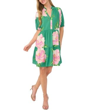 Cece V-neck Tiered Babydoll Dress - Green