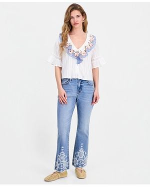 And Now This Petite Embroidered Bootcut Jeans - Blue