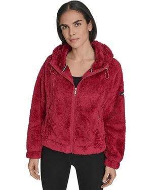 Calvin Klein Performance Oversized Hooded Sherpa Jacket - Red