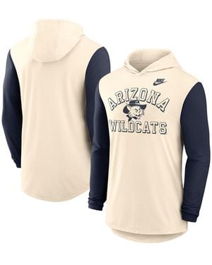 Nike Natural/navy Arizona Wildcats Legacy Color-block Tri-blend Performance Long Sleeve Hoodie T-shirt