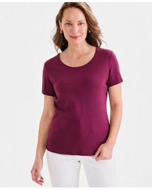 Style & Co. Cotton Short-sleeve Scoop-neck Top - Purple