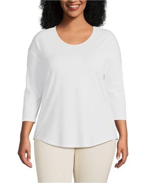 Lands' End Plus Size 3/4 Sleeve Lightweight Jersey Shirttail Tee - White