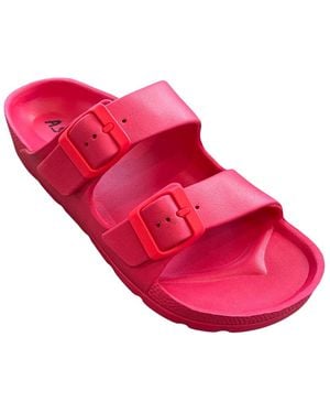 Andrew By Andrew Stevens Comfort Slides Double Buckle Adjustable Scooby Flat Sandals - Pink