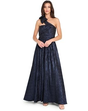 Tahari One-shoulder Crinkle Gown - Blue