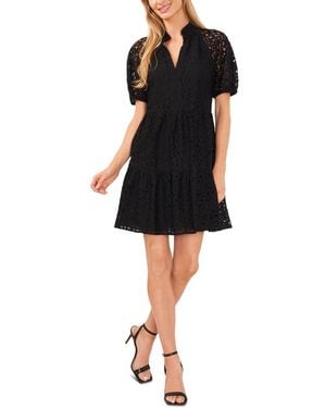 Cece Lace Babydoll Puff Sleeve Tiered Dress - Black