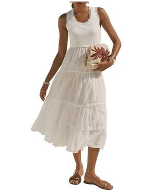 Mint Velvet Crochet Trim Tiered Sleeveless Dress - Natural