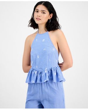 En Saison Amelie Striped Peplum Top - Blue