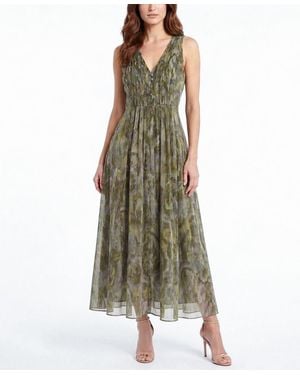 Taylor Shirred V-neck Polyester Dress - Green
