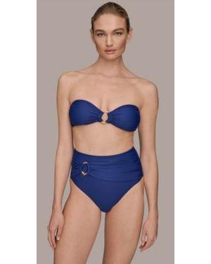Donna Karan Shirred Bandeau Bikini Top Bottoms - Blue