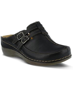Spring Step Happy Multi-strap Leather Slip-on Clogs - Black