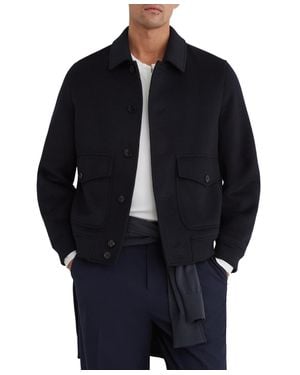 Reiss Deluca Wool-blend Flap-pocket Bomber Jacket - Blue