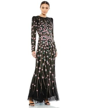 Mac Duggal Floral Embellished Mesh Gown - Black
