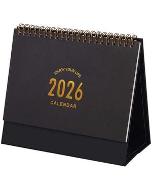 Gnuadz Desk Calendar 2026 Standing Flip Desktop Metal Ring Twin-wire Binding Monthly Home Office - Black