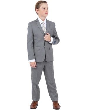 Perry Ellis Big Boys 5 Piece Sharkskin Suit - Gray