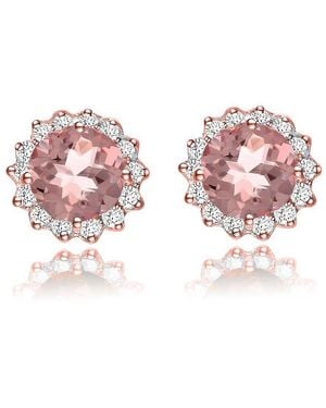 Genevive Jewelry Sterling Silver Clear And Deep Color Cubic Zirconia Button Earrings - Pink