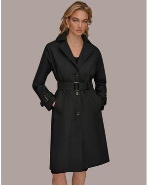 Donna Karan Single Breasted Belted Trench Coat - Black