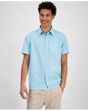 Sun & Stone Sun + Stone Blake Linen Chambray Short Sleeve Button-front Shirt - Blue