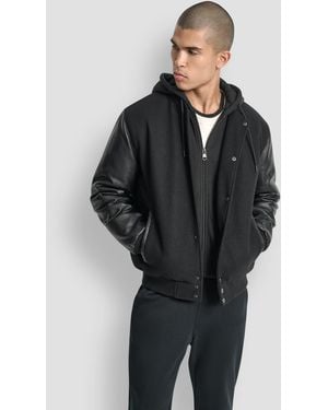 DKNY Colorblocked Removable Hood Varsity Jacket - Black