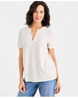 Style & Co. Style Co Short Sleeve Split Neck Knit Top Macys Exclusive - White