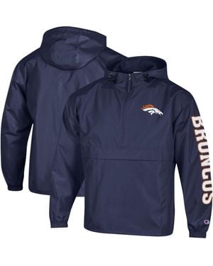 Champion Denver Broncos Packable Hooded Windbreaker Half-zip Jacket - Blue