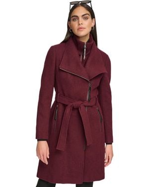 Calvin Klein Wool Blend Belted Wrap Coat - Red