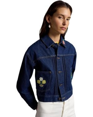 Polo Ralph Lauren Spread Collar Beaded Denim Trucker Jacket - Blue