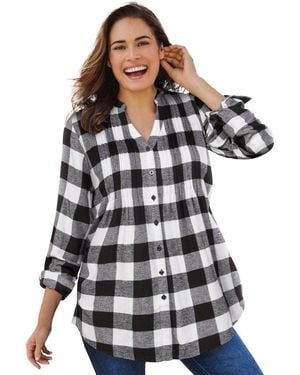 Woman Within Plus Size Pintucked Flannel Shirt - White