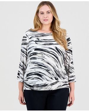 Macy's Jm Collection Plus Size Beth Scoop-neck Top - Gray