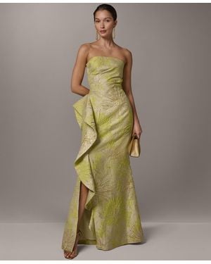 Donna Karan Ruffle Maxi Sleeveless Printed Dress - Green