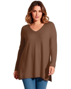 Avenue V-neck Tunic Sweater - Brown
