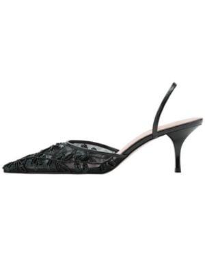 Mango Pointed-toe Kitten-heel Sequin-embroidered Slingback Pumps - White