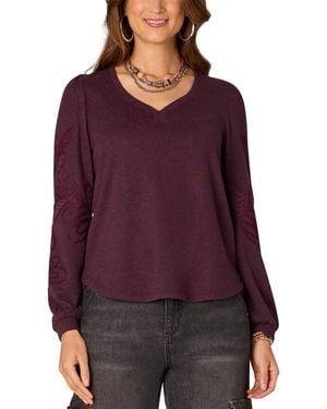 Democracy Petite Long-sleeve Sweetheart Blouse - Purple