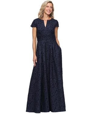 Alex Evenings Petite Embossed Crepe Ball Gown - Blue