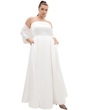 City Chic Plus Size Duchess A-line Straight Neck Satin Gown - White