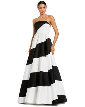 Mac Duggal Colorblock Striped Satin Strapless Ballgown - White